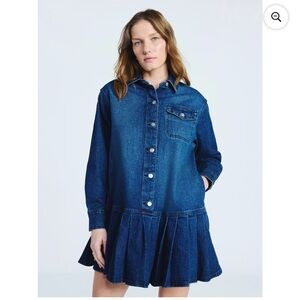 Scoop Y2K Denim Drop Waist Pleated Mini Shirt Dress Button Front Size M